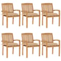 vidaXL Stapelbara trädgårdsstolar med dynor 6 st massiv teak Beige