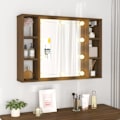Miniatyrbild 4 av 10: vidaXL Spegelskåp med LED brun ek 76x15x55 cm Brun