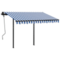 Miniatyrbild 3 av 10: vidaXL Markis med stolpar automatisk infällbar 3x2,5 m blå och vit Blå