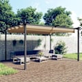 Miniatyrbild 1 av 8: vidaXL Paviljong med infällbart tak 4x3 m taupe Taupe