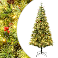 Miniatyrbild 1 av 10: vidaXL Belyst julgran med kottar grön 225 cm PVC&PE Grön