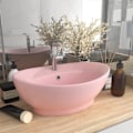 Miniatyrbild 7 av 7: vidaXL Ovalt handfat med bräddavlopp matt rosa 58,5x39 cm keramik Rosa