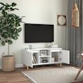 Miniatyrbild 3 av 9: vidaXL TV-bänk med massiva ben vit 103,5x35x50 cm Vit