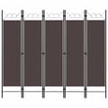 vidaXL Rumsavdelare 5 paneler brun 200x180 cm Brun