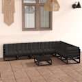Miniatyrbild 1 av 10: vidaXL Loungegrupp för trädgården med dynor 8 delar svart massiv furu Svart