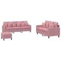 vidaXL Soffgrupp med dynor 3 delar rosa sammet Rosa