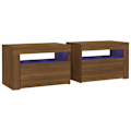 Miniatyrbild 2 av 10: vidaXL Sängbord 2 st med LED-belysning Brun ek 60x35x40 cm Brun