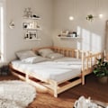 Miniatyrbild 1 av 8: vidaXL Utdragbar dagbädd 2x(90x200) cm massiv furu Brun