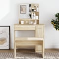 Miniatyrbild 1 av 10: vidaXL Sminkbord med spegel sonoma-ek 86,5x35x136 cm Brun