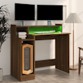 Miniatyrbild 5 av 10: vidaXL Skrivbord med LED brun ek 97x45x90 cm konstruerat trä Brun