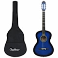 Miniatyrbild 10 av 10: vidaXL Gitarr för nybörjare med fodral klassisk blå 4/4 39"