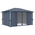 Miniatyrbild 7 av 10: vidaXL Paviljong med gardin & ljusslinga LED 4x3 m antracit aluminium Antracit