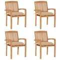 vidaXL Stapelbara trädgårdsstolar med dynor 4 st massiv teak Beige