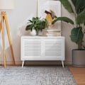 Miniatyrbild 1 av 6: vidaXL Skåpluckor lamelldesign 2 st vit 39,5x39,4 cm massiv furu Vit