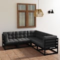 Miniatyrbild 1 av 10: vidaXL Loungegrupp med dynor 5 delar massiv furu Svart