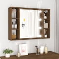 Miniatyrbild 1 av 10: vidaXL Spegelskåp med LED brun ek 76x15x55 cm Brun