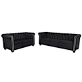Miniatyrbild 1 av 10: vidaXL Soffset Chesterfield i svart konstläder 2-sitsig + 3-sitsig Svart