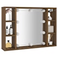 Miniatyrbild 6 av 10: vidaXL Spegelskåp med LED brun ek 76x15x55 cm Brun