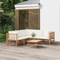 vidaXL Loungegrupp 6 delar gräddvita dynor bambu Brun