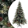 vidaXL Belyst julgran med kottar grön&vit 195 cm PVC&PE Grön