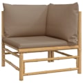 Miniatyrbild 4 av 10: vidaXL Loungegrupp 4 delar taupe dynor bambu Brun