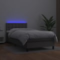 Miniatyrbild 4 av 8: vidaXL Ramsäng med madrass & LED grå 100x200 cm konstläder Grå