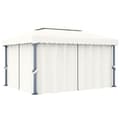 vidaXL Paviljong med draperi 4x3 m gräddvit aluminium Vit