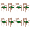 Miniatyrbild 10 av 10: vidaXL Stapelbara trädgårdsstolar med dynor 8 st massiv teak Grön