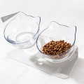 Miniatyrbillede 4 af 4: TD® Skål til kat dobbelt skål skål til kæledyr i skridsikkert plastik drikkevand dobbelt skål anti-udskydning