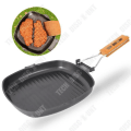 Miniatyrbild 1 av 4: TD® Bärbar hopfällbar picknick Utomhusgrill Grill Gjutjärnsgryta Anti- skållning Grilltallrik Trähandtag Biffgryta