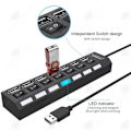 Miniatyrbild 3 av 4: HTBE® Computer Converter HUB Hub Extender Interface One to Seven USB Oberoende Switch med ljus