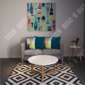 Miniatyrbillede 2 af 3: TD® Vaskbart tilpasset tæppe til sofabord i geometrisk sort og hvid (200x300cm)