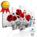 Miniatyrbillede 1 af 2: tavle valmuer røde på hvid baggrund lærred maleri blomster vægdekoration 5 stk. vertikal moderne marker uden ramme stue