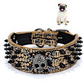 Miniatyrbild 1 av 4: Halsband för hund - TD® - Justerbar - Syntetläder - Svart - Reflekterande dödskalle