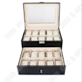 Miniatyrbild 2 av 4: TD® Watch Box Herrgåva 20 klockor Dubbla Läder Kvittokartong Färg: Svart