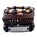 Miniatyrbillede 1 af 4: TD® Sæt med 4 dele læderarmbånd til mænd, vulkansk sten, træperler, vævet armbånd i flettet læder retro gave