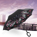 Miniatyrbild 2 av 4: TD® C Automatiskt paraply Inverterad Vikning Tryckt Anti Wind Sun UV Parasoll Hand Free Dia. 98cm Flower Demon Julklapp