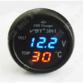 Miniatyrbillede 1 af 3: TD® Cigaresvoltmetermeter Thermometer USB Charger LED Auto 12-24V USB lader med LED voltmeter til bil - cigaretter LED