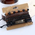 Miniatyrbillede 2 af 4: TD® Sæt med 4 dele læderarmbånd til mænd, vulkansk sten, træperler, vævet armbånd i flettet læder retro gave