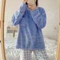 Miniatyrbild 4 av 4: CONFO® Rutig pyjamas, långärmade byxor för kvinnor, lediga hemservicekostymer i höstfleece och Blå jag