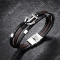 Miniatyrbillede 3 af 4: TD® Personlighed mode anker multilag titan stål Armbånd i læder retro mænds hånd smykker Armbånd i læder 210mm