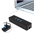 Pikkukuva 3 / 4: RJ45 Ethernet-sovitin - USB 3.0 - 3 porttia - 1000 Mbps - Musta - Langallinen verkkokeskitin