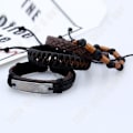 Miniatyrbillede 4 af 4: TD® Sæt med 4 dele læderarmbånd til mænd, vulkansk sten, træperler, vævet armbånd i flettet læder retro gave