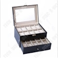 Miniatyrbild 1 av 4: TD® Watch Box Herrgåva 20 klockor Dubbla Läder Kvittokartong Färg: Svart