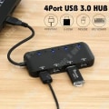 Miniatyrbillede 4 af 4: USB 3.0 Hub Strømstrip, Multi 4 Porte Ultra Slank Multiple USB med individuelle Power Switch-indikatorlys