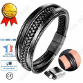 Miniatyrbillede 1 af 4: TD® Læderarmbånd, flerlaget vævet armbånd i rustfrit stål til mænd og kvinder, hverdagsdesign, enkel, elegant og diskret stil.