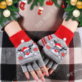 Miniatyrbillede 2 af 4: TD® Damer vinter halvhands flip tyk varm strikket sød juledesign fingerløse handsker