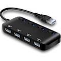 Miniatyrbillede 1 af 4: USB 3.0 Hub Power Strip - MÆRKE - Multi 4 porte - Sort - Integreret overspændingsbeskyttelse