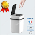 Miniatyrbild 1 av 4: intelligent automatisk papperskorg vid foten 15L induktionssensor vit kök badrum rektangulär plast med lock