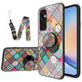 Kompatibel med Samsung Galaxy A35 5G Stödfodral Härdat Glas+PC+TPU Telefonskal-lingling} Multicolor Checkered Pattern